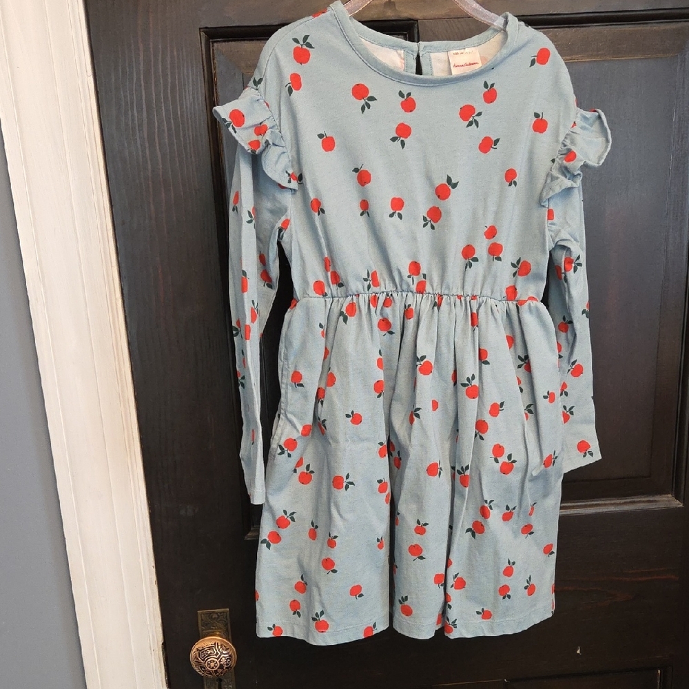Hanna Andersson Blue Dress with Red Apples Accents